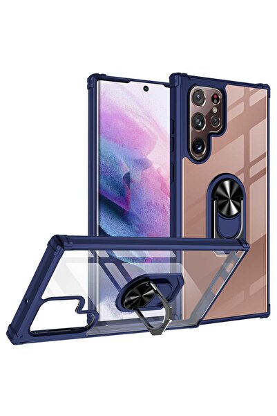 ZM STORE Samsung Galaxy S22 Ultra Kılıf Kenarları Tam Koruma Şeffaf Yüzük Sta...