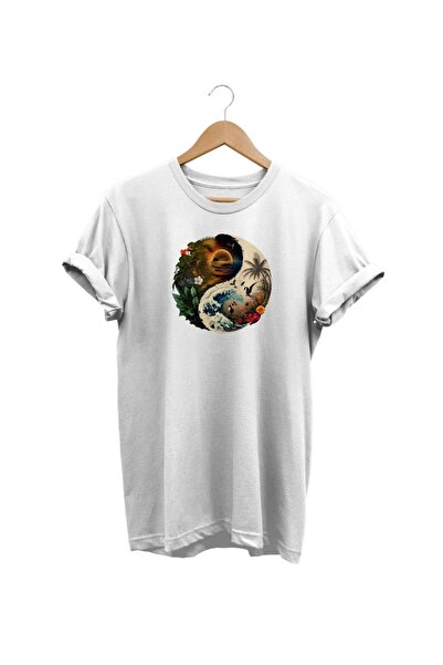 WİDİ Tricou alb cu imprimeu peisaj