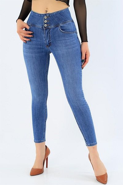 JANES Blugi Lycra albastru cu talie înaltă, blugi