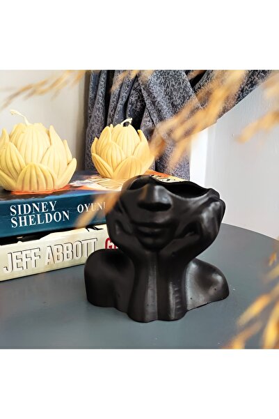 E.M.S AVM Yarım Yüz Vazo Yarım Yüz Saksı Yarım Yüz Kadın Saksı Siyah 9 X 11 Cm