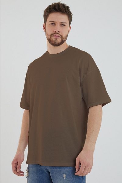 DEEPSENCE Ανδρικό μπλουζάκι Oversize Basic Βαμβακερό Ύφασμα Καφέ Χρώμα