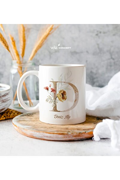 Genel Markalar Kişiye Özel D Harfli Isimli Beyaz Kupa Bardak - Sevgiliye Hedi...
