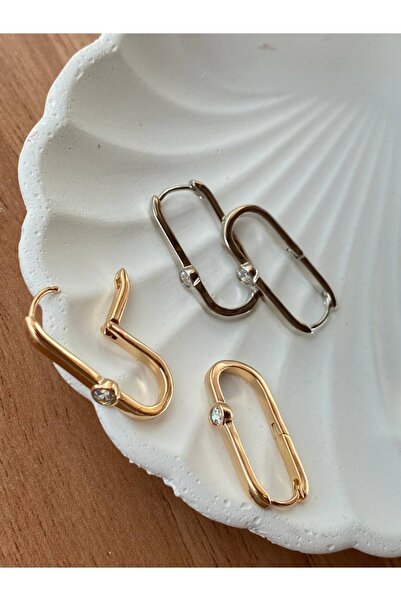 Esmeray Aksesuar Vip Çelik Platin Renk Zirkon Tek Taş Antialerjik Oval Halka Küpe Genişlik 1 Cm. Uzunluk 2,5 Cm.