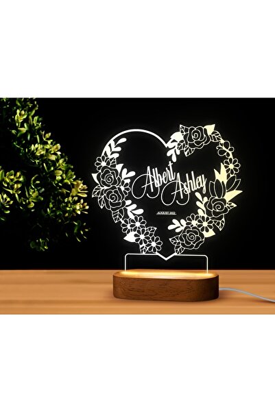 Bk Gift Kişiye Özel Isimli Tarihli Dekoratif Led Lamba, Gece Lambası, Sevgili...