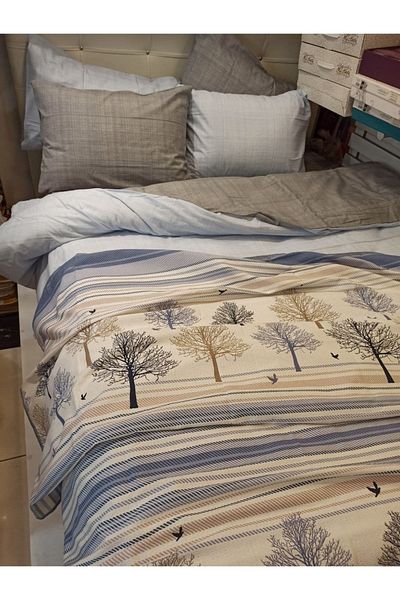 ŞENER HOME Set de husă de pilota cu două fețe, cu două fețe, cu cearșaf de pat elastic - albastru, gri