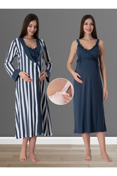 by İGP Effortt Navy Blue Women's Pregnant Maternity Dressing Gown and Strappe...