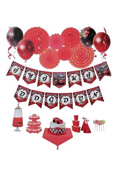 booddie Στολίδι με πανό με γράμματα Cars Birthday Concept & Cars Figured Happy Birthday