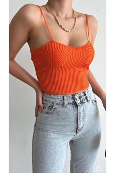 WEBBMODA Orange Rope Strap Crop Blouse