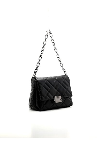 mossi Mimoza Black Quilted Faux Leather Women's Hand/Shoulder Bag