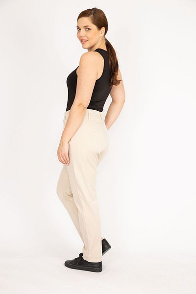 Şans Women's Stone Large Size Gabardine Fabric Side Pocket Trousers 65n35986