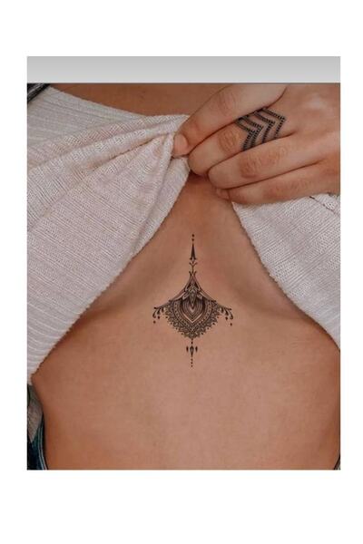 petit bijou Göğüs Arası Etnik Desenli Dövme, Geçici Dövme, Tattoo