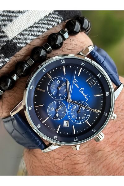 Pierre Cardin Brand Steel Case Leather Strap Functions Active Men's Wristwatch + bracelet, rosary