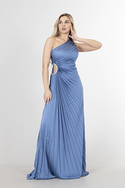 Feminist Bel Dekolteli Taş Işlemeli Abiye Elbise Indigo 4521014