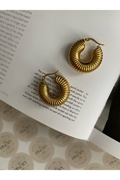 Pinery Jewels Boğumlu Iri Halka Çelik Kararmaz Küpe Çifti