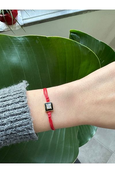 Juju Black Enameled Red String Bracelet with Stones on the Middle