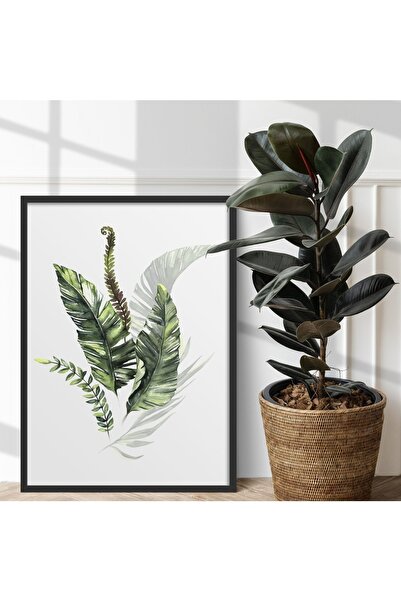 HOMEPACK Tekli Çerçeveli Gölgelendirilmiş Yaprak Çizimi 30x40 Cm 40x60 Cm Siy...