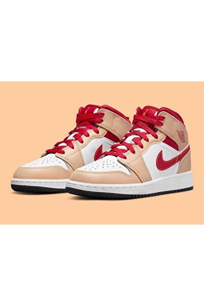 Nike Air Jordan 1 Mid Beige Red White Sneaker 554725-201