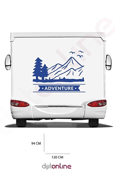 Dijitonline Autocolant Caravan Adventure - Autocolant Munte - Autocolant Copac și Pasăre - 120x94 Cm