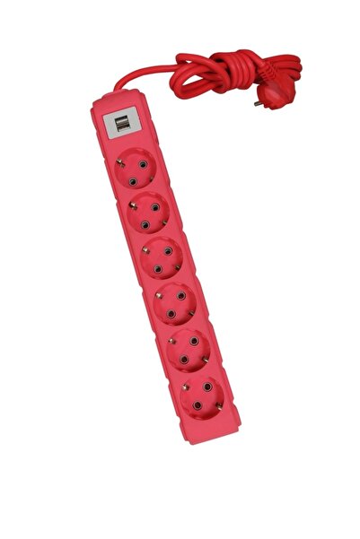 UFO Akım Korumalı Grup Priz 3 mt Fuşya 6’lı Ve 2’li Usb Şarj Aleti 2500 Watt