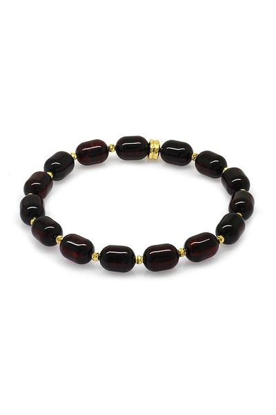 Tesbihane Capsule Cut Dark Red Color Drop Amber Women's Bracelet