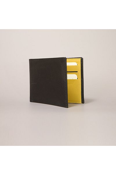 BON CARNET Мъжки хоризонтален портфейл Acar Keops от кожа, черен, обикновен, жълт, 11.7 * 9.2 см