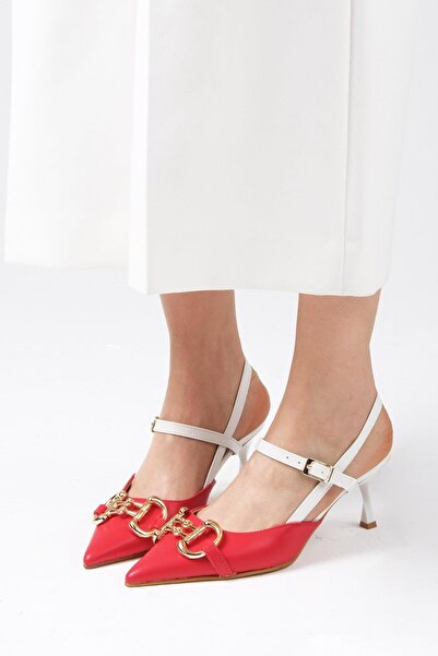 Mio Gusto Felicity Red Color Buckle Accessory Open Back Side Buckle Women's Heeled Shoes