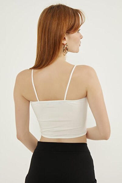 MEECY Γυναικεία λευκή μπλούζα με πούπουλα