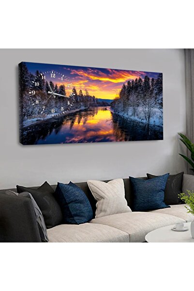 Zevahir Mobilya Dekorasyon 120x60 Saatli Göl Manzara Kanvas Tablo