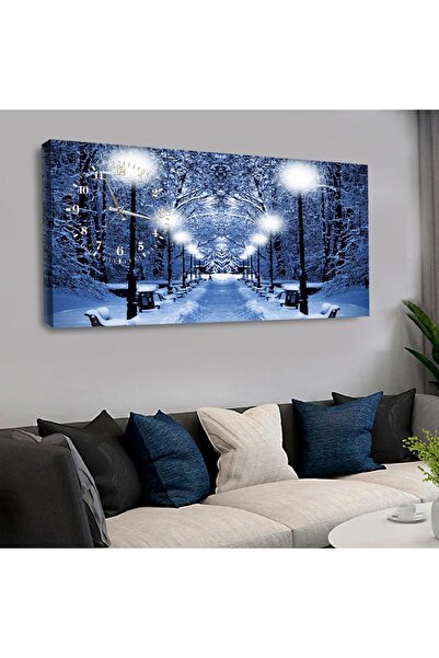Zevahir Mobilya Dekorasyon 120x60 Saatli Karlı Yol Kanvas Tablo