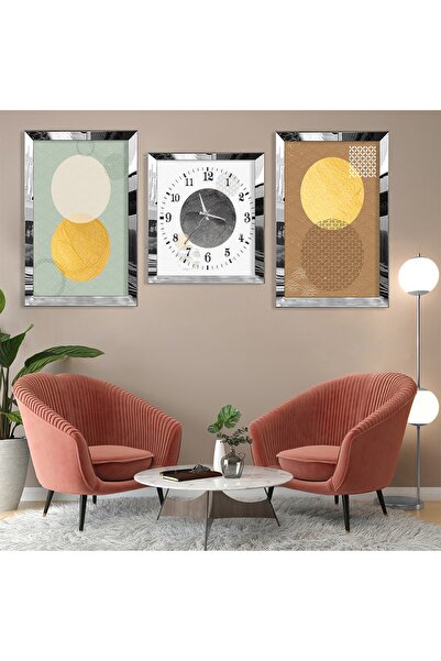 Zevahir Mobilya Dekorasyon Soyut Desen Gümüş Pleksi Kenar Üçlü Mdf Tablo Seti...