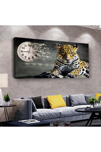 Zevahir Mobilya Dekorasyon Kanvas Bulanık Arka Planlı Çita Saatli Tablo
