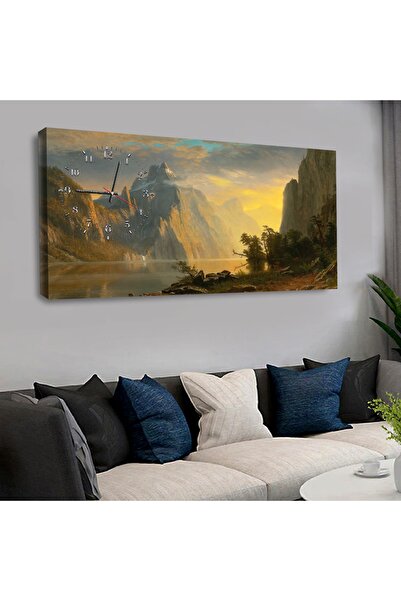 Zevahir Mobilya Dekorasyon 120 X 60 Saatli Kanvas Dağ Manzara Tablo
