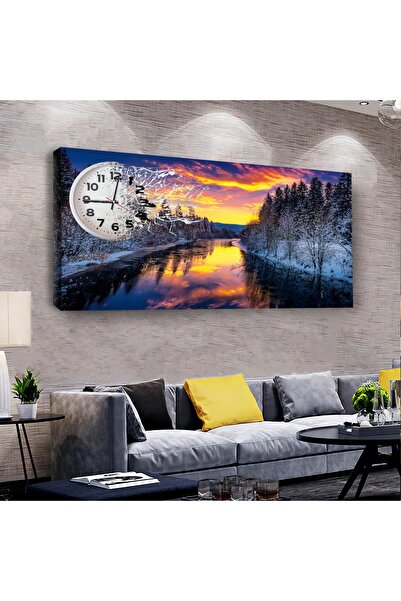 Zevahir Mobilya Dekorasyon Doğa Manzara 120 X 60 Saatli Kanvas Tablo