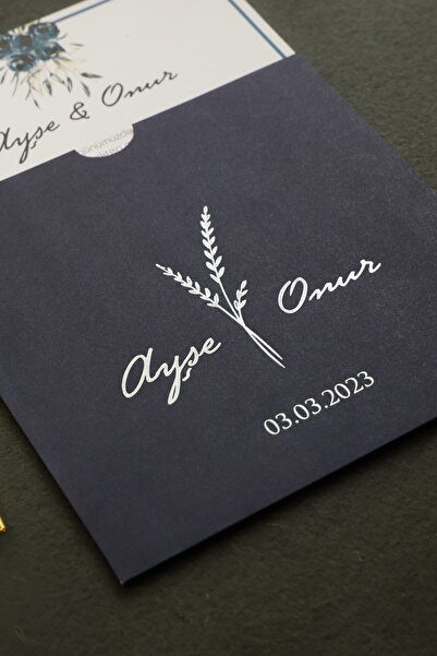 Luna Davetiye Lacivert Renkli Düğün Davetiyesi (50 ADET)