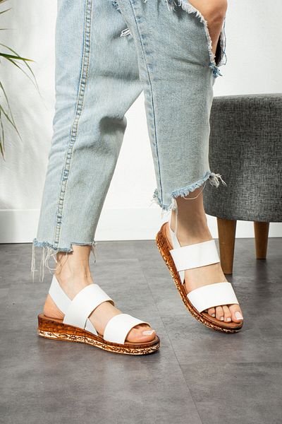 Ayax White Flat Strap Elastic Women's Sandals