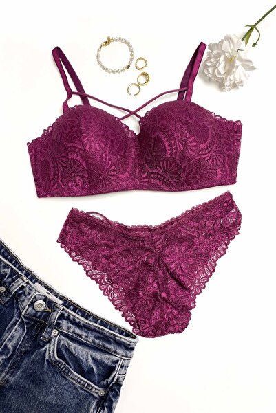 ZICCHO طقم حمالة صدر لوتس بتفاصيل دانتيل بلوم