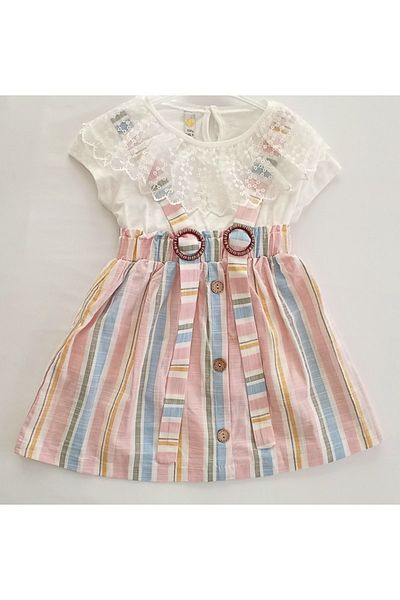 Via Girls 100% bumbac, gilet pentru fete cu detaliu guipură-rochie gilet cu detaliu cu nasturi, body cu detaliu guipură