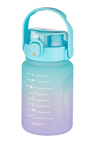 Vagonlife قارورة تحفيزية مزدوجة اللون سعة 1000 مل بمقبض وبدون ملصق بالقش