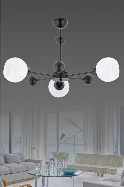 İstanbul Avize Nairobi 3'lü Siyah Beyaz Opak Camlı Avize