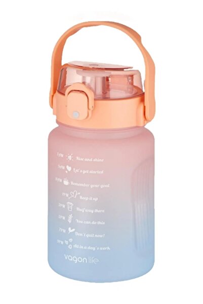 Vagonlife قارورة تحفيزية مزدوجة اللون سعة 1000 مل بمقبض وبدون ملصق بالقش