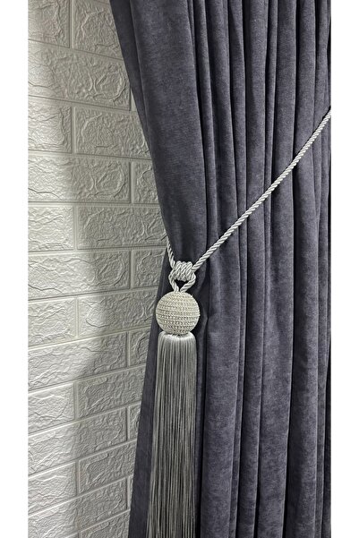 Helezoni Taşlı Püsküllü Perde Aksesuarı Tavan Braçol Fon Ve Kruvaze Tül Toplayıcı 1 Adet