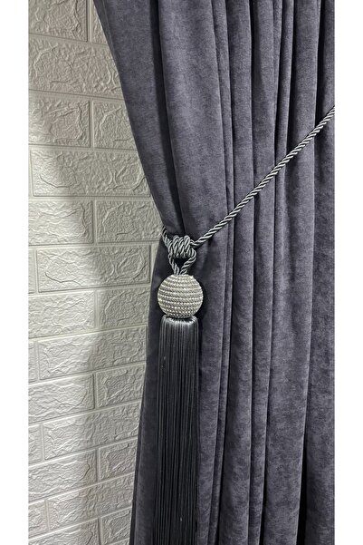 Helezoni Taşlı Püsküllü Perde Aksesuarı Tavan Braçol Fon Ve Kruvaze Tül Toplayıcı 1 Adet