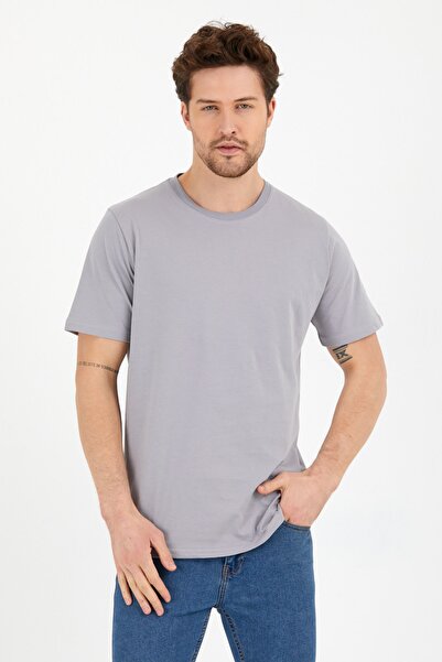 CLIPMAN Slim Fit Στρογγυλή λαιμόκοψη Basic T-shirt Γκρι