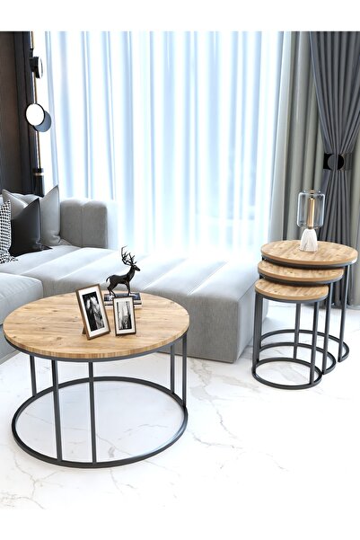 FAYMEND 4'lü Takım/orta Sehpa Ve C Zigon Siyah Atlantik Çam