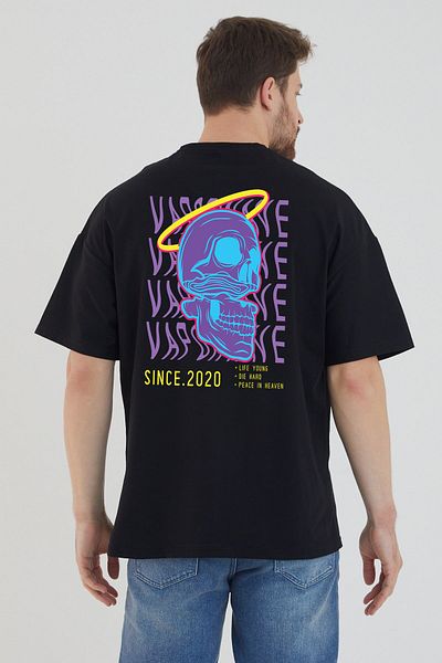 DEEPSENCE Men's Oversize T-shirt Vapoewawe Back Print Black