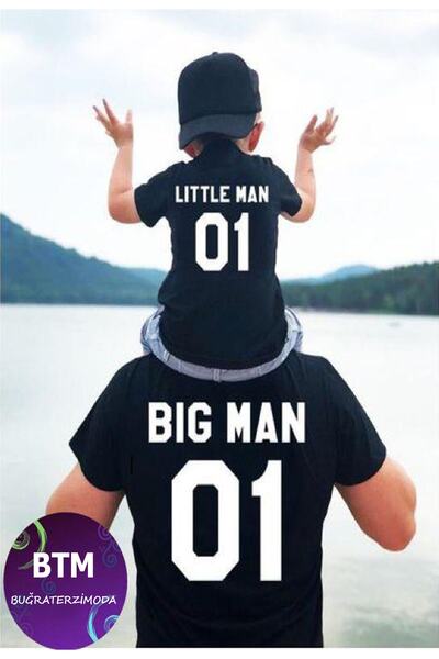 Buğraterzimoda Bigman Littleman Father Son Μαύρο κανονικό μπλουζάκι συνδυασμός (η τιμή είναι για 1 μπλουζάκι)
