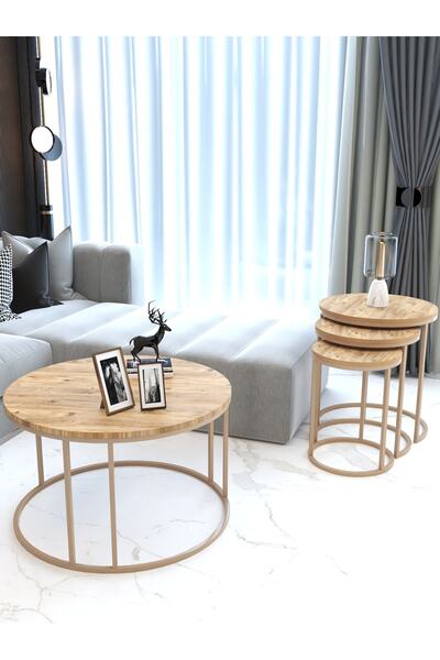 FAYMEND 4'lü Takım/orta Sehpa Ve C Zigon Cappuccino / Atlantik Çam