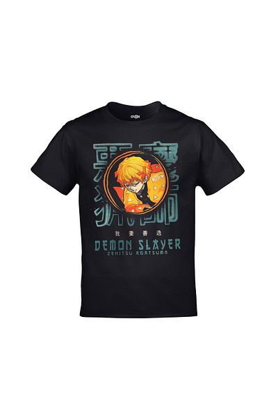 Orijin Tekstil Demon Slayer Zenitsu Agatsuma Printed Unisex Black T-shirt