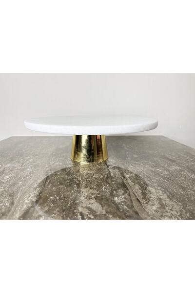 Modestmar Natural Plain White Marble Cake Stand with Gold Legs - Plain White