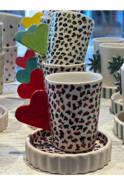 MeGgDecor Kalp Kulplu Leopar Fincan